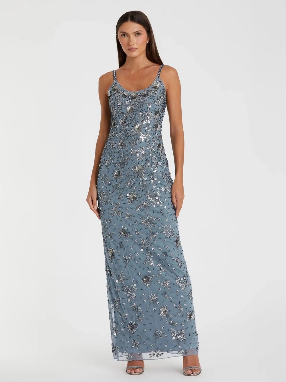 Mac Duggal 5477 Slate Blue Embellished Scoop Neck Gown sz 2